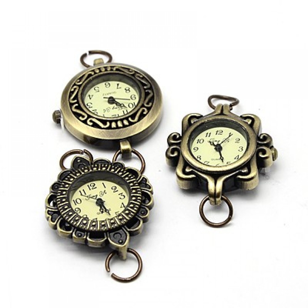 10pcs Alloy Watch Face Watch Head Watch Components, Mixed Style in Random, Antique Bronze, 27~32x28~34x7~8mm, Hole: 6~7mm