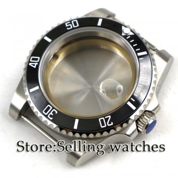 40mm parnis Sapphire Glass  black Ceramic Bezel Steel Watch Case fit 2824 2836 movement