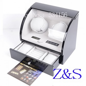 black wooden watch winder with high gloss piano paint,automatic  CNC automatic box on the watch chain shaking table watch winder