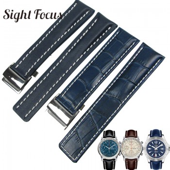 Calfskin Leather Watch Bands for Breitling Watch Strap 20mm 22mm 24mm Leather Bracelet Black Brown Blue Belt Watchband Masculino