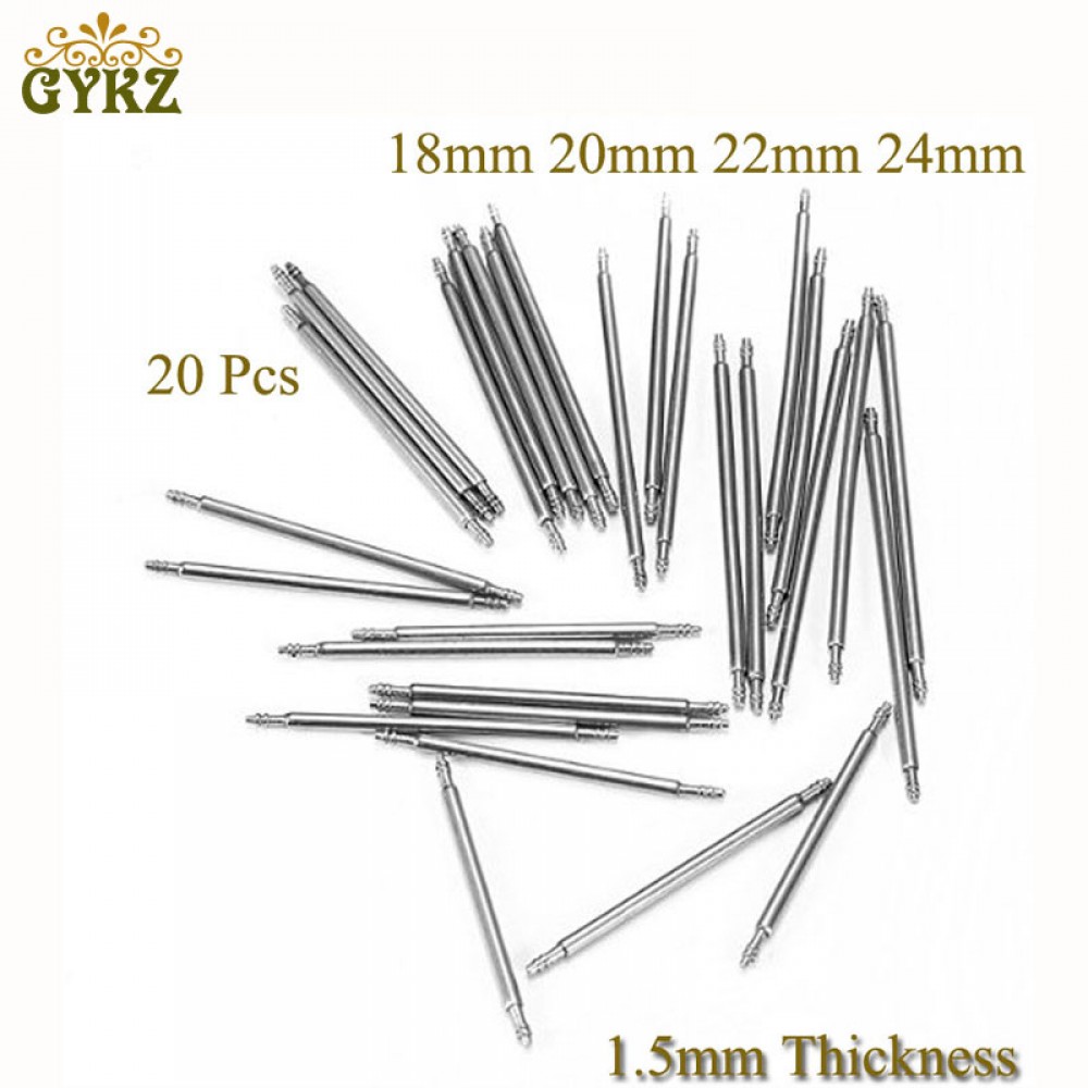 20pcs 1.5mm Stainless Steel Watch Band Strap Spring Bar Pins Repair Watchmaker Link Pins Remove Tools 18mm 20mm 22mm 24mm Sliver