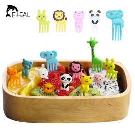 FHEAL 10pcs/set Animal Farm Mini Cartoon Fruit Fork Sign Plastic Fruit Toothpick Bento Lunch For Children Decorative Tableware