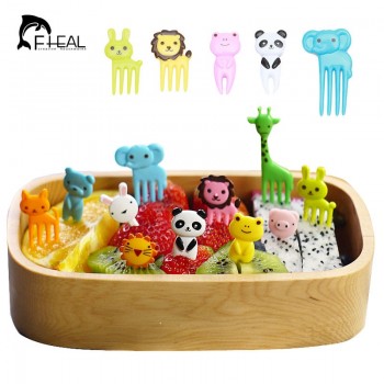 FHEAL 10pcs/set Animal Farm Mini Cartoon Fruit Fork Sign Plastic Fruit Toothpick Bento Lunch For Children Decorative Tableware
