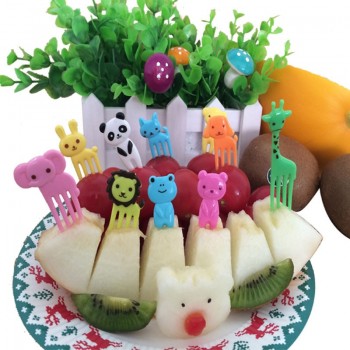 FHEAL 10pcs/set Animal Farm Mini Cartoon Fruit Fork Sign Plastic Fruit Toothpick Bento Lunch For Children Decorative Tableware