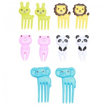 FHEAL 10pcs/set Animal Farm Mini Cartoon Fruit Fork Sign Plastic Fruit Toothpick Bento Lunch For Children Decorative Tableware