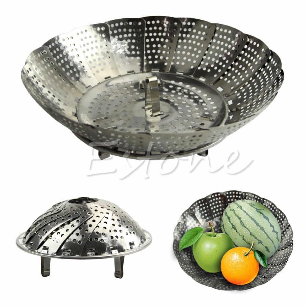Folding Stainless Mesh Food Dish Egg Vegetable Poacher Steamer Basket Cooker Free shipping-Y102
