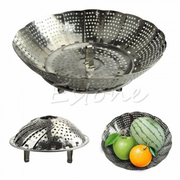 Folding Stainless Mesh Food Dish Egg Vegetable Poacher Steamer Basket Cooker Free shipping-Y102