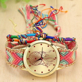 Dropshipping Handmade Braided Dreamcatcher Friendship Bracelet Watch Ladies Rope Watch Quarzt Watches Relogio Feminino