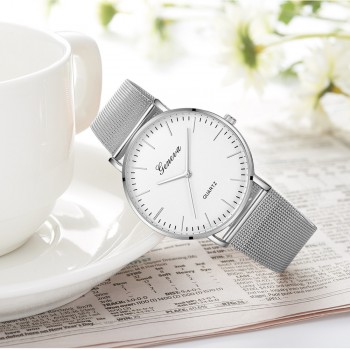 Fashion Casual watches Womens Men GENEVA Womens Classic Quartz Stainless Steel Wrist Watch Bracelet Watches