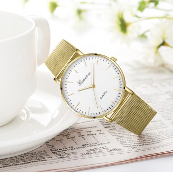 Fashion Casual watches Womens Men GENEVA Womens Classic Quartz Stainless Steel Wrist Watch Bracelet Watches