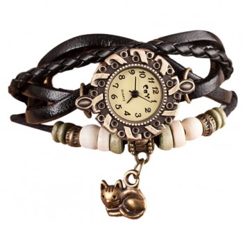 Quartz Weave Around Leather Cat Bracelet Lady Woman Wrist Watch Special Pattern leather wrist watches clock bracelet Watch