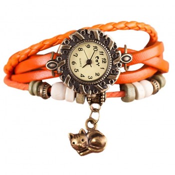 Quartz Weave Around Leather Cat Bracelet Lady Woman Wrist Watch Special Pattern leather wrist watches clock bracelet Watch