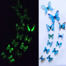 12pcs Luminous glow in dark Butterfly Design Decal Magnetic magnet sticking 3D double feather butterfly fridge stickes       802