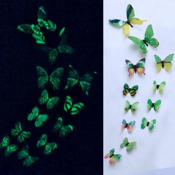 12pcs Luminous glow in dark Butterfly Design Decal Magnetic magnet sticking 3D double feather butterfly fridge stickes       802