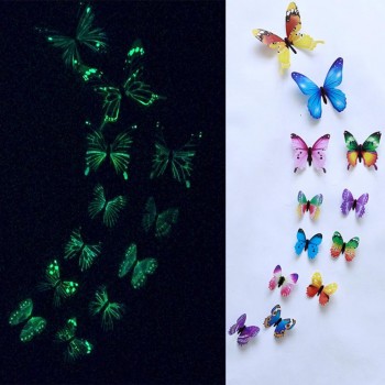 12pcs Luminous glow in dark Butterfly Design Decal Magnetic magnet sticking 3D double feather butterfly fridge stickes       802