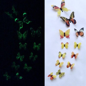 12pcs Luminous glow in dark Butterfly Design Decal Magnetic magnet sticking 3D double feather butterfly fridge stickes       802