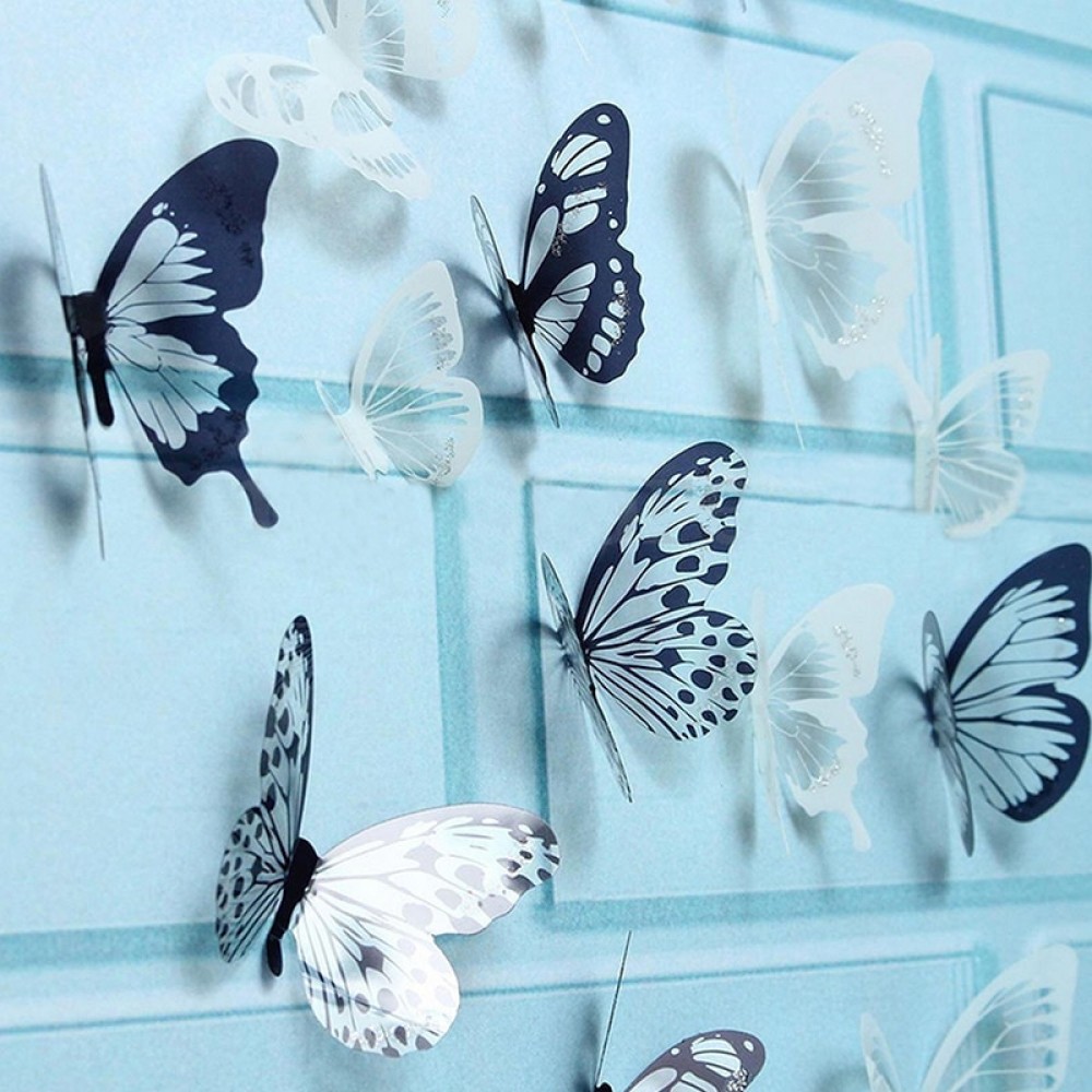 Hot Sale 12pcs PVC 3d Butterfly wall decor cute Butterflies wall stickers art Decals home Decoration room wall art  DC112