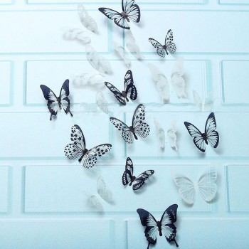Hot Sale 12pcs PVC 3d Butterfly wall decor cute Butterflies wall stickers art Decals home Decoration room wall art  DC112