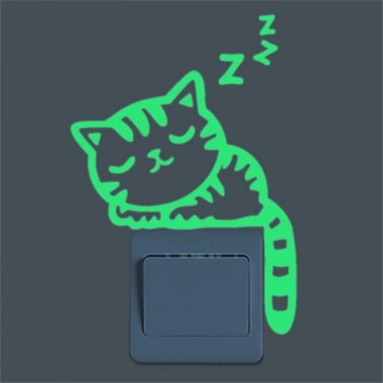 Animals Wall Stickers for Kids Room Cute Creative Kitten Cat Luminous Noctilucent Glow Switch Sticker Home Decor Removable Mural