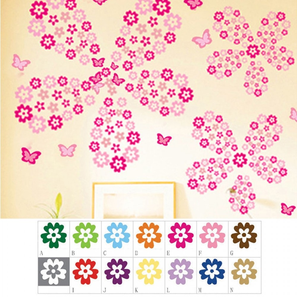 108 small flowers+6 butterflies Colorful Wall Stickers Beautiful Fridge Stickers Wardrobe Toilet Bathroom Decoration PVC Wall