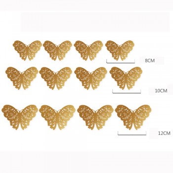 12 Pcs/Set 3D Wall Stickers Butterfly Hollow Paper 3Sizes Silver Gold For Fridge Stickers Home Party  Wedding Decor F507