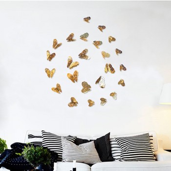 12 Pcs/Set 3D Wall Stickers Butterfly Hollow Paper 3Sizes Silver Gold For Fridge Stickers Home Party  Wedding Decor F507