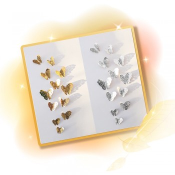 12 Pcs/Set 3D Wall Stickers Butterfly Hollow Paper 3Sizes Silver Gold For Fridge Stickers Home Party  Wedding Decor F507