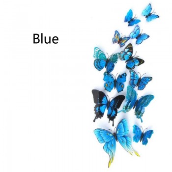 12pcs/set Double Layer Wing 3D Artificial Butterfly Magnet Fridge Decor Wall Stickers with Glue Home Party New Year Decoration