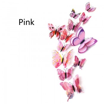 12pcs/set Double Layer Wing 3D Artificial Butterfly Magnet Fridge Decor Wall Stickers with Glue Home Party New Year Decoration