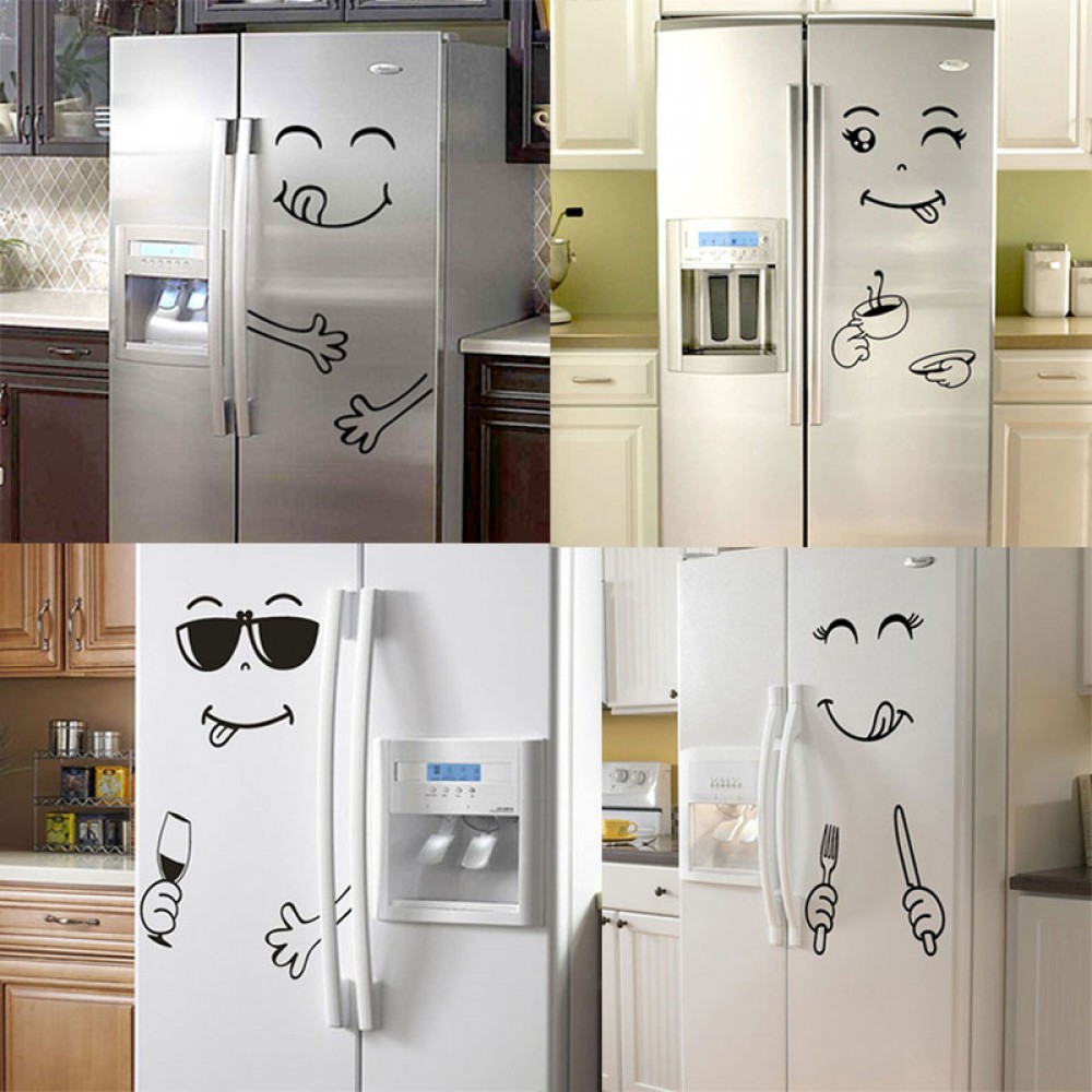 New 4 Styles Smile Face Wall Sticker Happy Delicious Face Fridge Stickers Yummy for Food Furniture Decoration Art Poster DIY PVC
