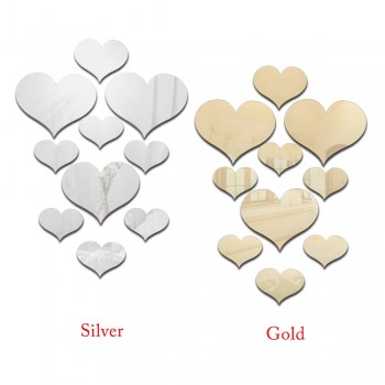 10pcs Love Heart Acrylic 3D Mirror Wall Sticker Mural Decal Removable Stickers   L1025