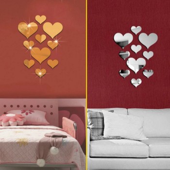 10pcs Love Heart Acrylic 3D Mirror Wall Sticker Mural Decal Removable Stickers   L1025
