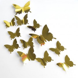 12PCS Butterfly Silver Mirror Decoration Home Room Art 3D DIY Wall Stickers