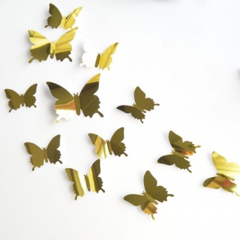 12PCS Butterfly Silver Mirror Decoration Home Room Art 3D DIY Wall Stickers