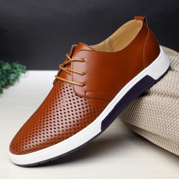 GYP  New 2018 Men Shoes Leather Summer Breathable Holes Luxury Brand Flat Shoes for Men Drop Shipping ZY-33