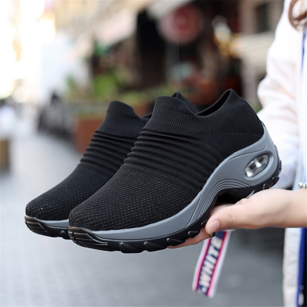 YRRFUOT Womens Walking Shoes 2019 Platform Sneakers For Woman Sport Shoes Slip-On  Lady Loafers Air Sole Footwear Wedge Sneaker