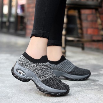 YRRFUOT Womens Walking Shoes 2019 Platform Sneakers For Woman Sport Shoes Slip-On  Lady Loafers Air Sole Footwear Wedge Sneaker