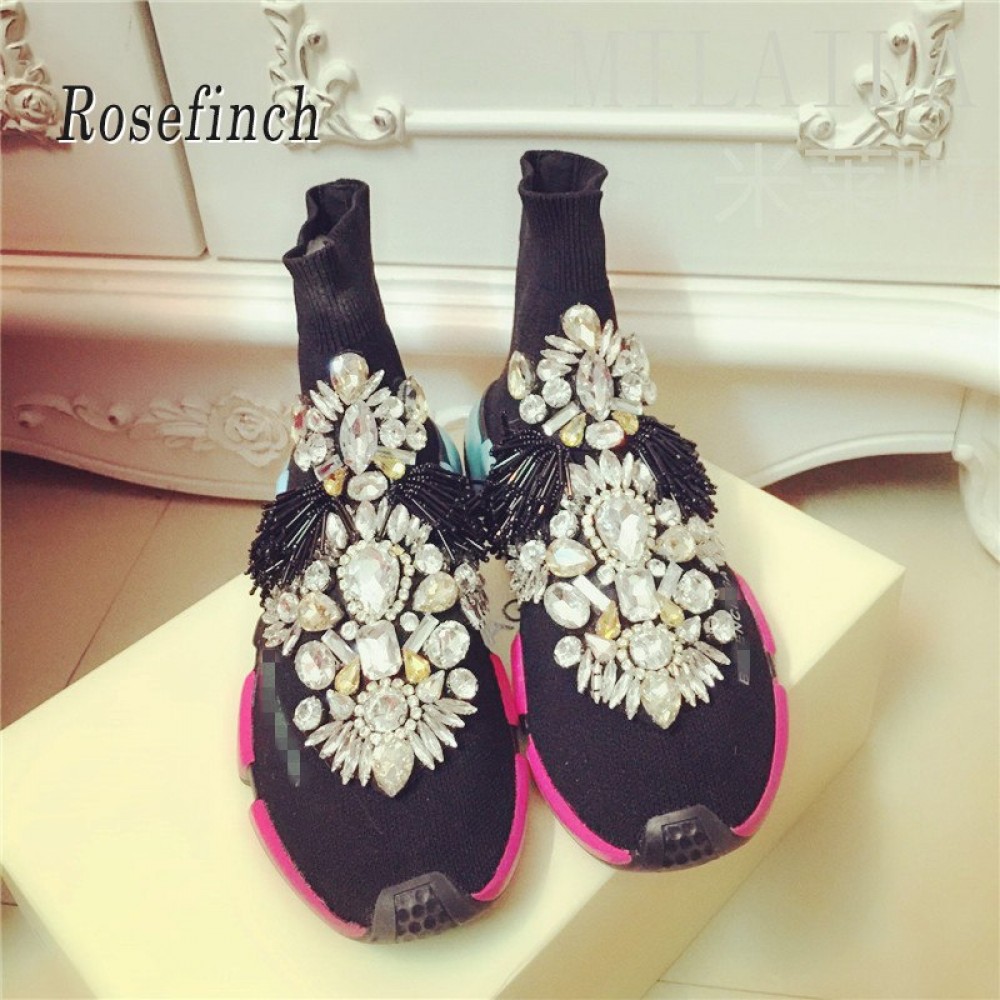 Rhinestone Women Sneakers Crystal Socks Sneakers Women Socks Sneaker Boots Sneakers with Crystals Women Short Boots Shoes WK85-1