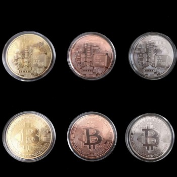 Gold Plated Physical Bitcoins Casascius Bit Coin BTC With Case Gift Physical Metal Antique Imitation BTC Coin Art Collection 1pc