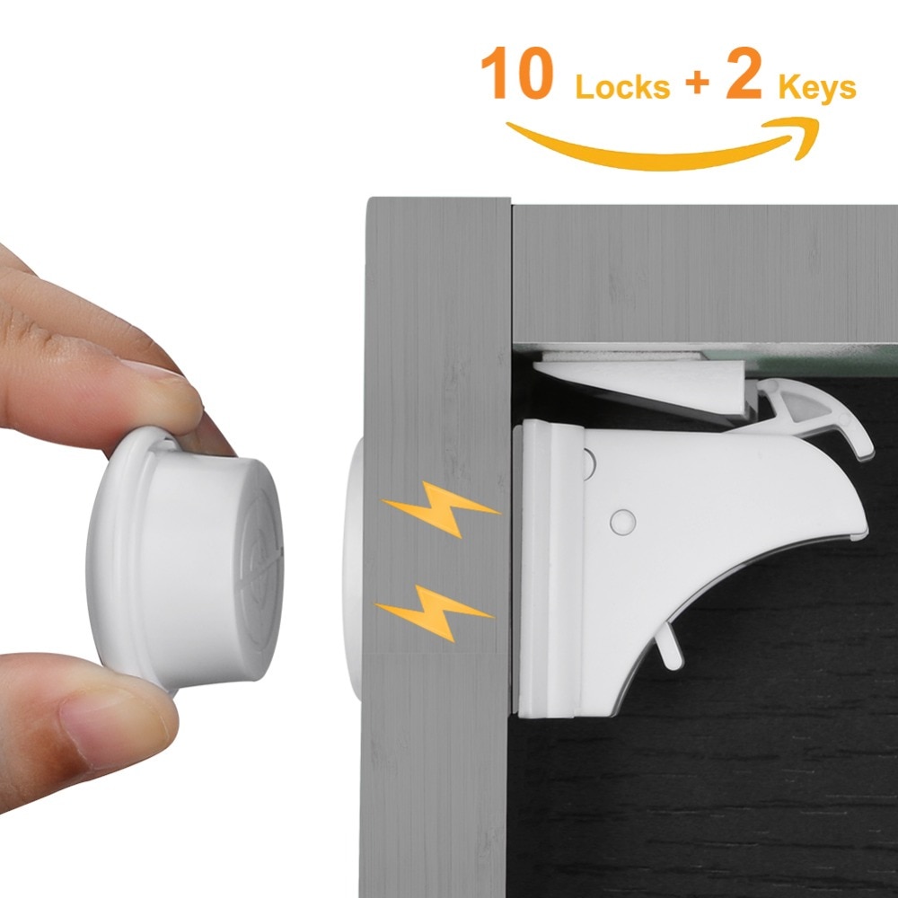 10Locks 2 keys Baby Safety Magnetic Locks Set Child Kids Protection Cabinet Door Drawer Locker Security Cupboard Childproof Lock
