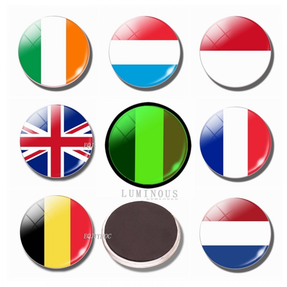 Luminous Fridge Magnet Flag 30MM Glass Refrigerator Magnet Britain, Ireland, Netherlands, Belgium, Luxembourg, France, Monaco