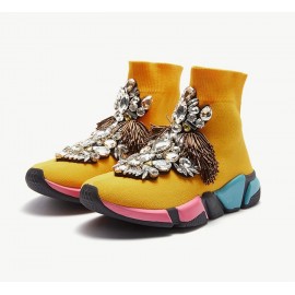 Rhinestone Shoes Sneakers Woman Crystal gemstone Ankle Boots Yellow Women Flats Sneakers Shoes Womens Sneakers WK95