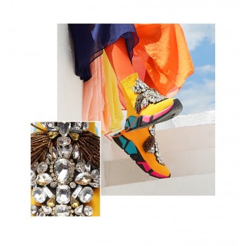 Rhinestone Shoes Sneakers Woman Crystal gemstone Ankle Boots Yellow Women Flats Sneakers Shoes Womens Sneakers WK95