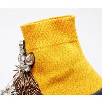 Rhinestone Shoes Sneakers Woman Crystal gemstone Ankle Boots Yellow Women Flats Sneakers Shoes Womens Sneakers WK95