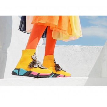 Rhinestone Shoes Sneakers Woman Crystal gemstone Ankle Boots Yellow Women Flats Sneakers Shoes Womens Sneakers WK95