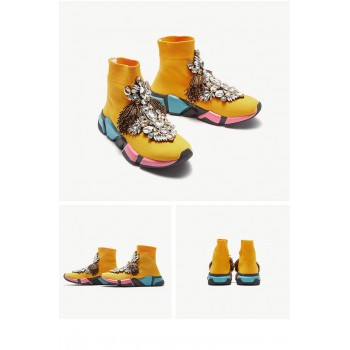 Rhinestone Shoes Sneakers Woman Crystal gemstone Ankle Boots Yellow Women Flats Sneakers Shoes Womens Sneakers WK95