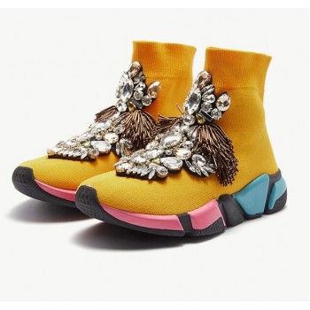 Rhinestone Shoes Sneakers Woman Crystal gemstone Ankle Boots Yellow Women Flats Sneakers Shoes Womens Sneakers WK95