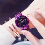 Ulzzang Luxury Crystal Star Sky Women Watches Purple Lady Steel Strap Magnetic Buckle Bracelet Watch Roman Numeral Gift Clock