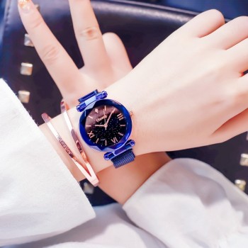 Ulzzang Luxury Crystal Star Sky Women Watches Purple Lady Steel Strap Magnetic Buckle Bracelet Watch Roman Numeral Gift Clock