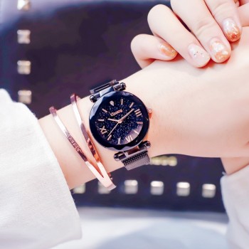 Ulzzang Luxury Crystal Star Sky Women Watches Purple Lady Steel Strap Magnetic Buckle Bracelet Watch Roman Numeral Gift Clock